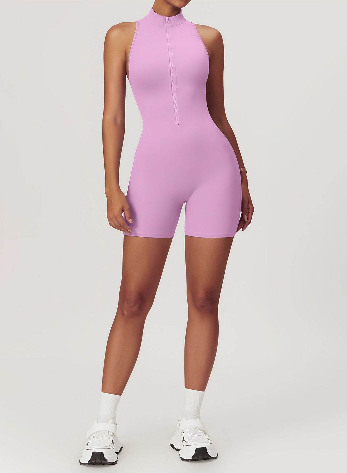 Zip Up Sleeveless Workout Shorts Jumpsuit