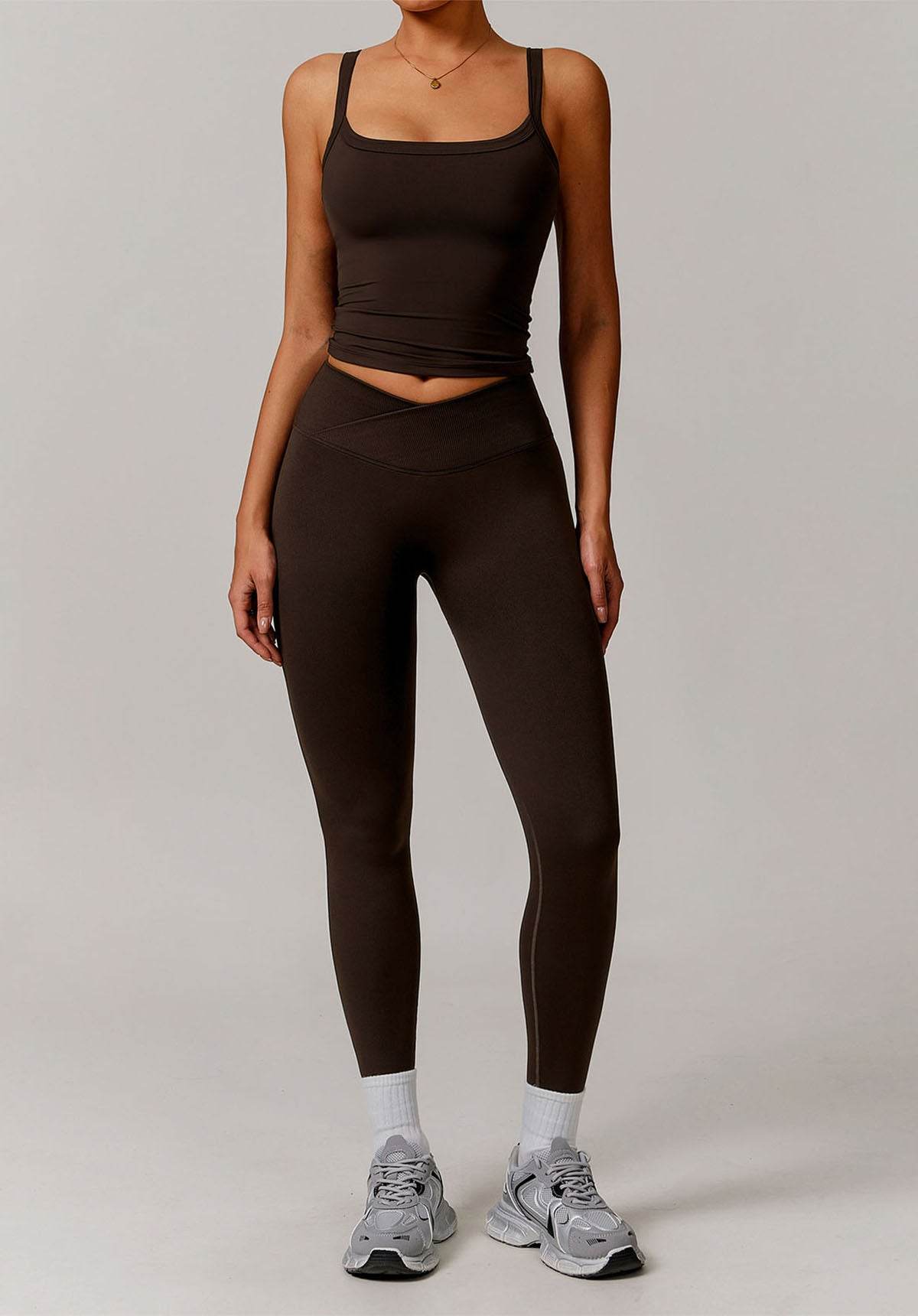 Athletic Wear Sets with Square Neck Tank Tops and Leggings