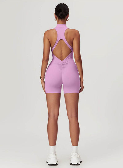 Zip Up Sleeveless Workout Shorts Jumpsuit