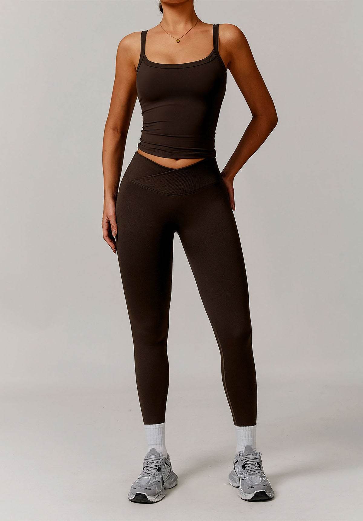 Athletic Wear Sets with Square Neck Tank Tops and Leggings
