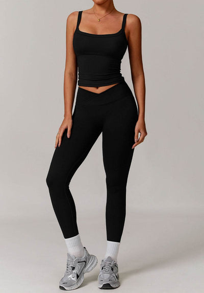 Athletic Wear Sets with Square Neck Tank Tops and Leggings