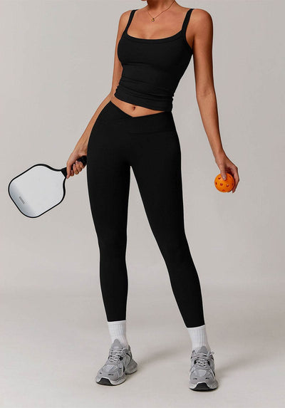 Athletic Wear Sets with Square Neck Tank Tops and Leggings