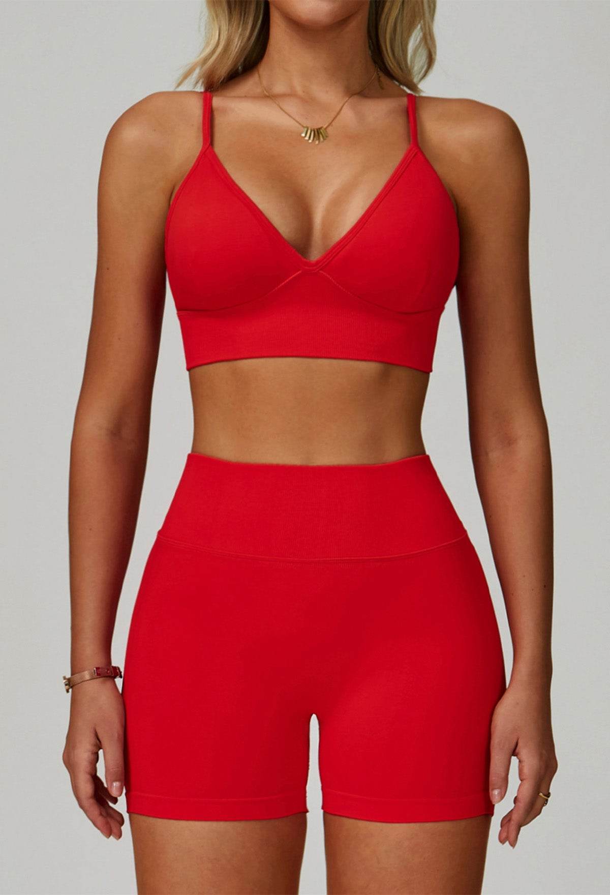 Activewear Set with V Neck Sports Bra and Short