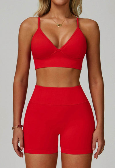 Activewear Set with V Neck Sports Bra and Short