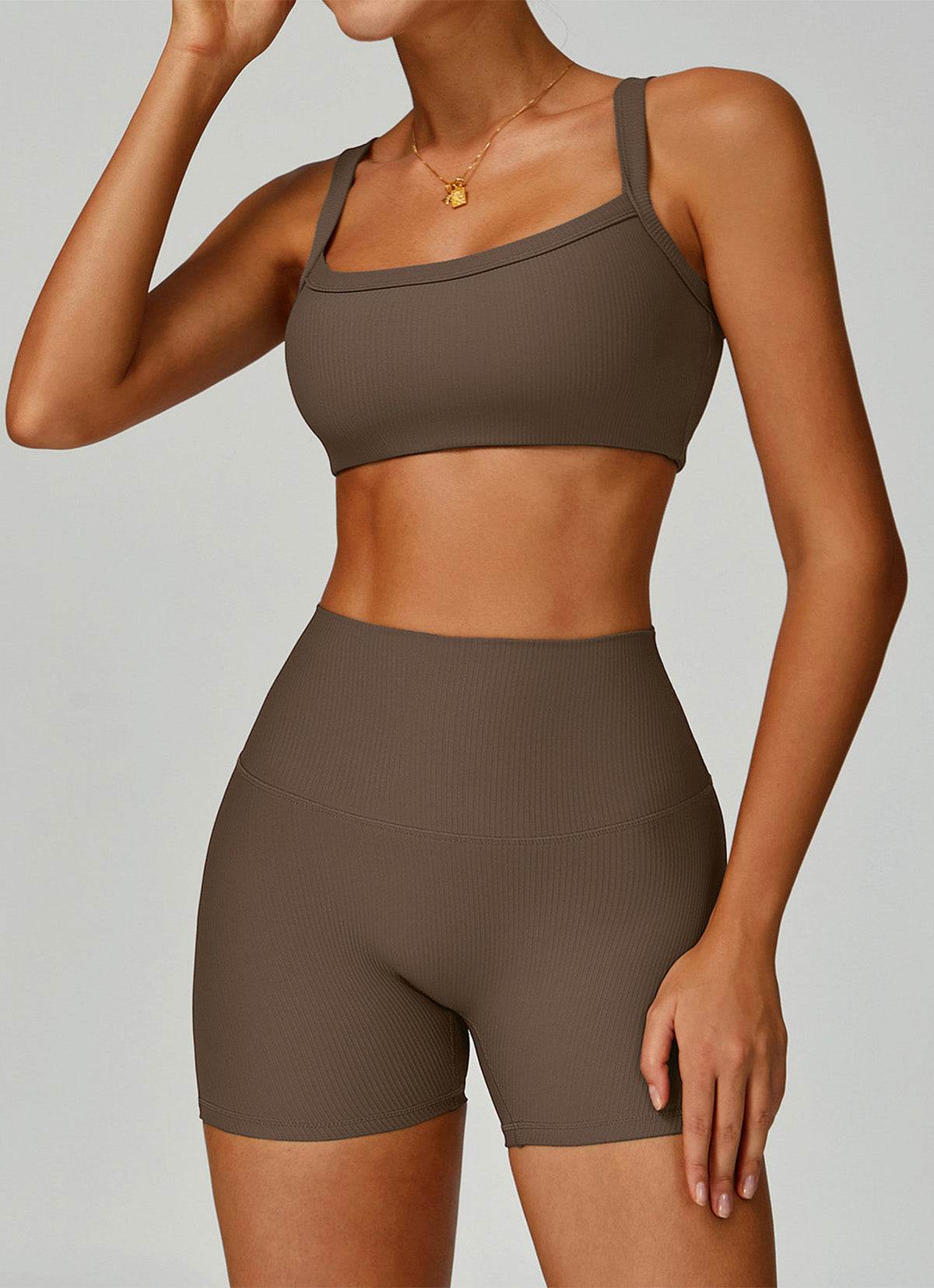 Ribbed Activewear Set with Sports Bra and Short