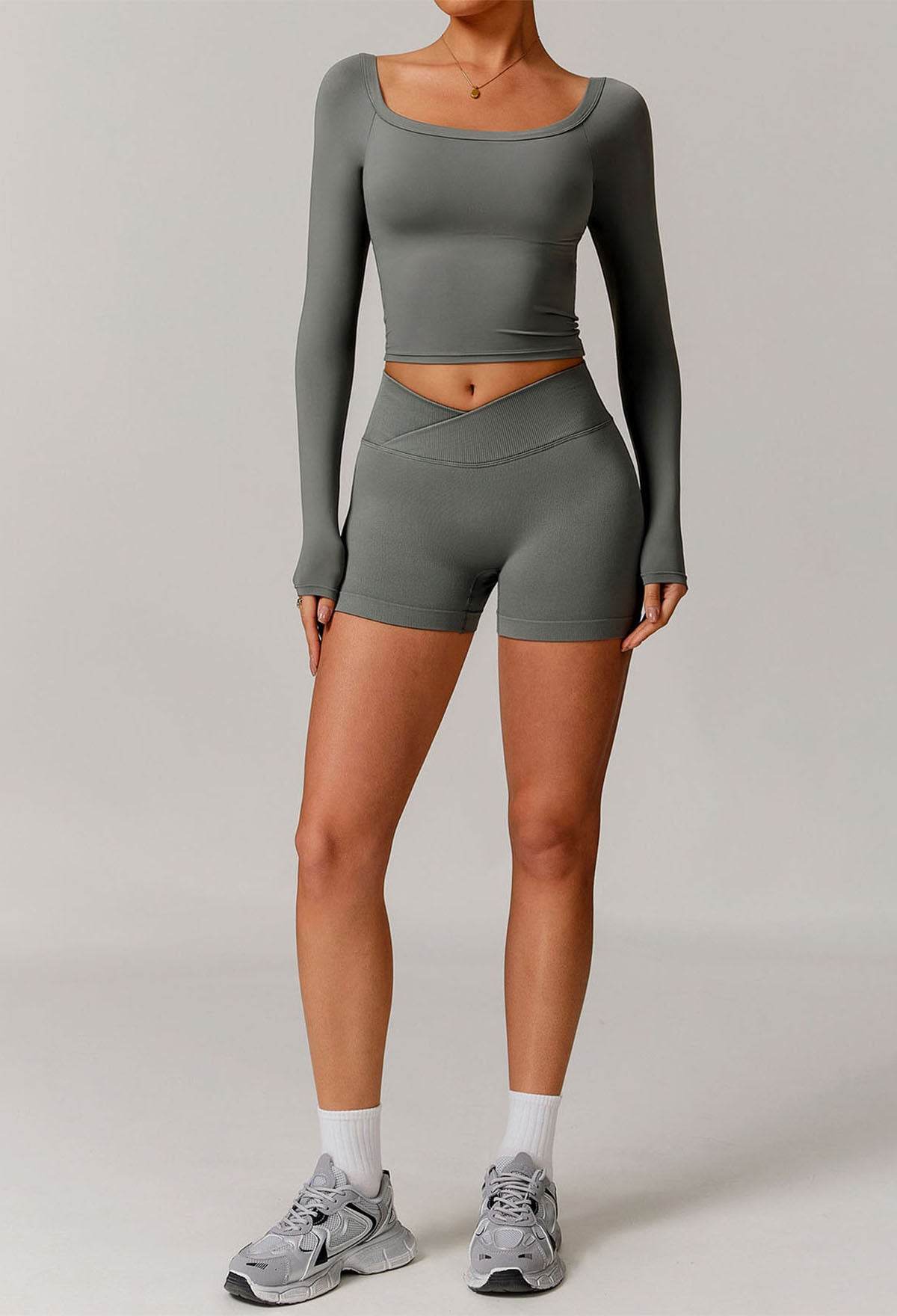 Athletic Wear Sets with Off Shoulder Basic T-Shirts and Shorts
