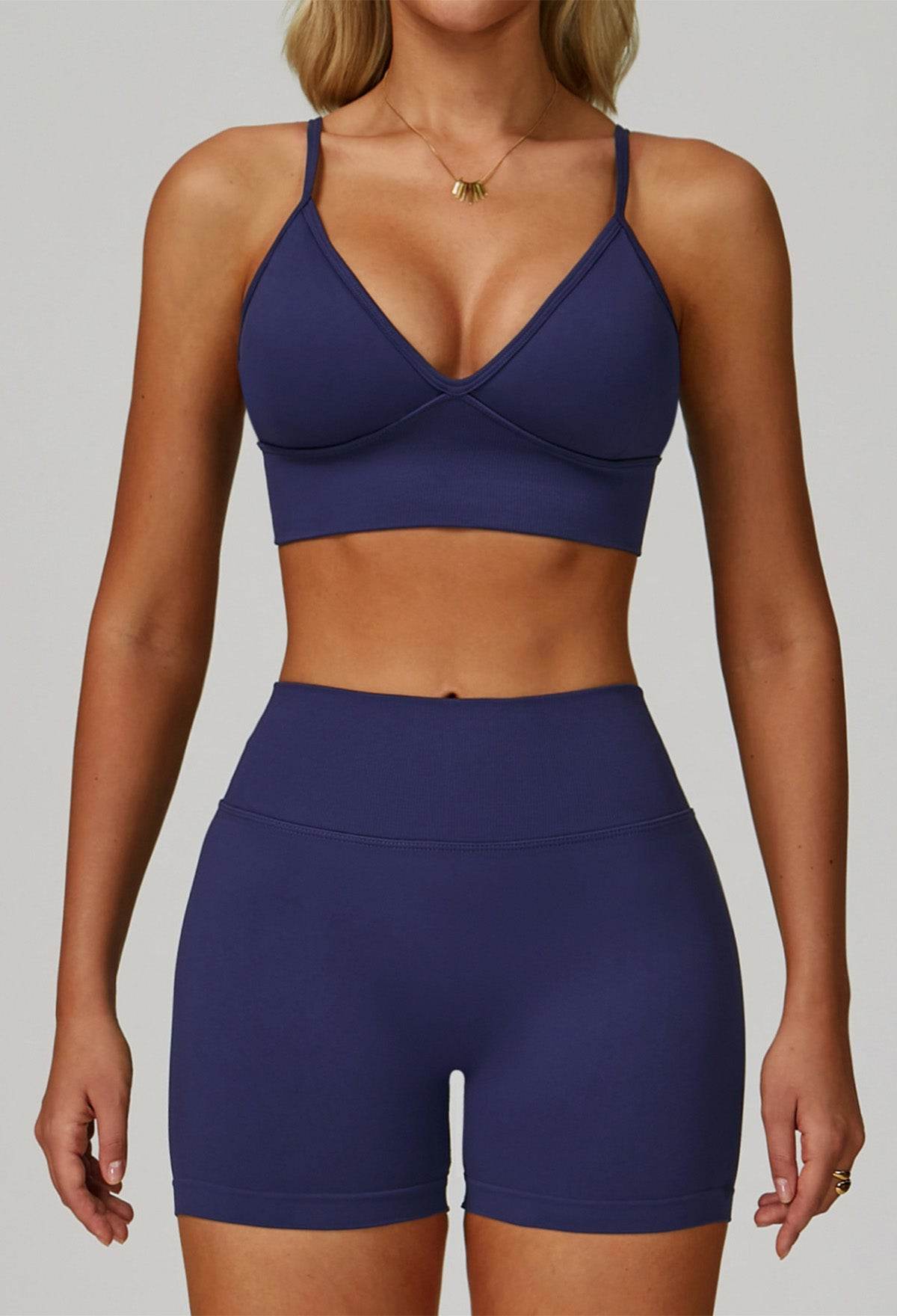 Activewear Set with V Neck Sports Bra and Short