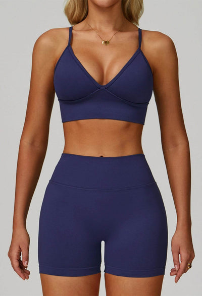 Activewear Set with V Neck Sports Bra and Short