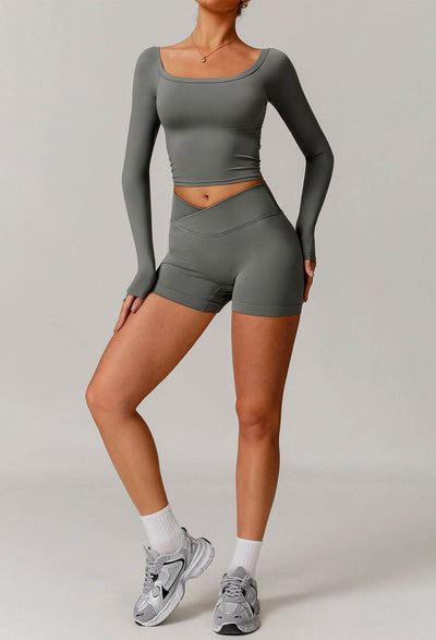 Athletic Wear Sets with Off Shoulder Basic T-Shirts and Shorts