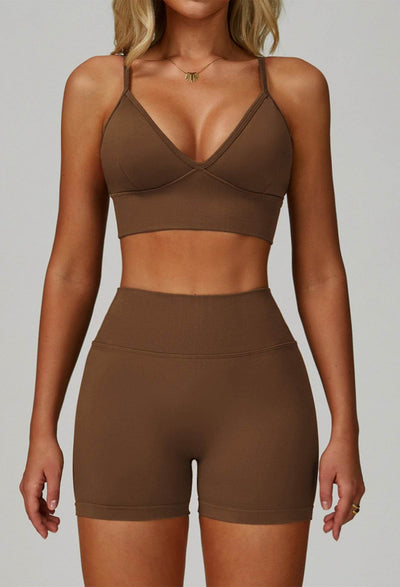 Activewear Set with V Neck Sports Bra and Short