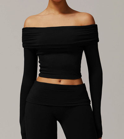 Long Sleeve Shirts Off Shoulder Sports Crop Tops