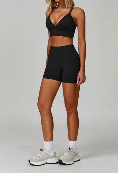 Activewear Set with V Neck Sports Bra and Short