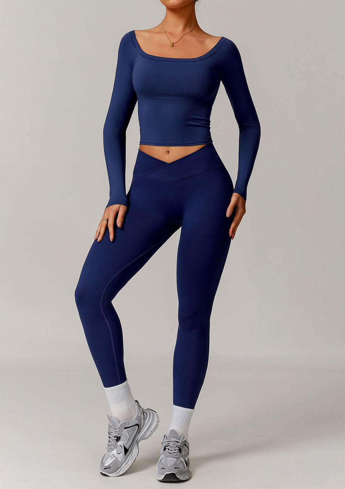 Athletic Wear Sets with Off Shoulder Basic T-Shirts and Leggings