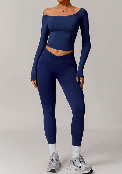 Athletic Wear Sets with Off Shoulder Basic T-Shirts and Leggings