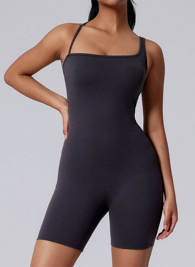 Asymmetric Straps Yoga Shorts Romper Bodysuit