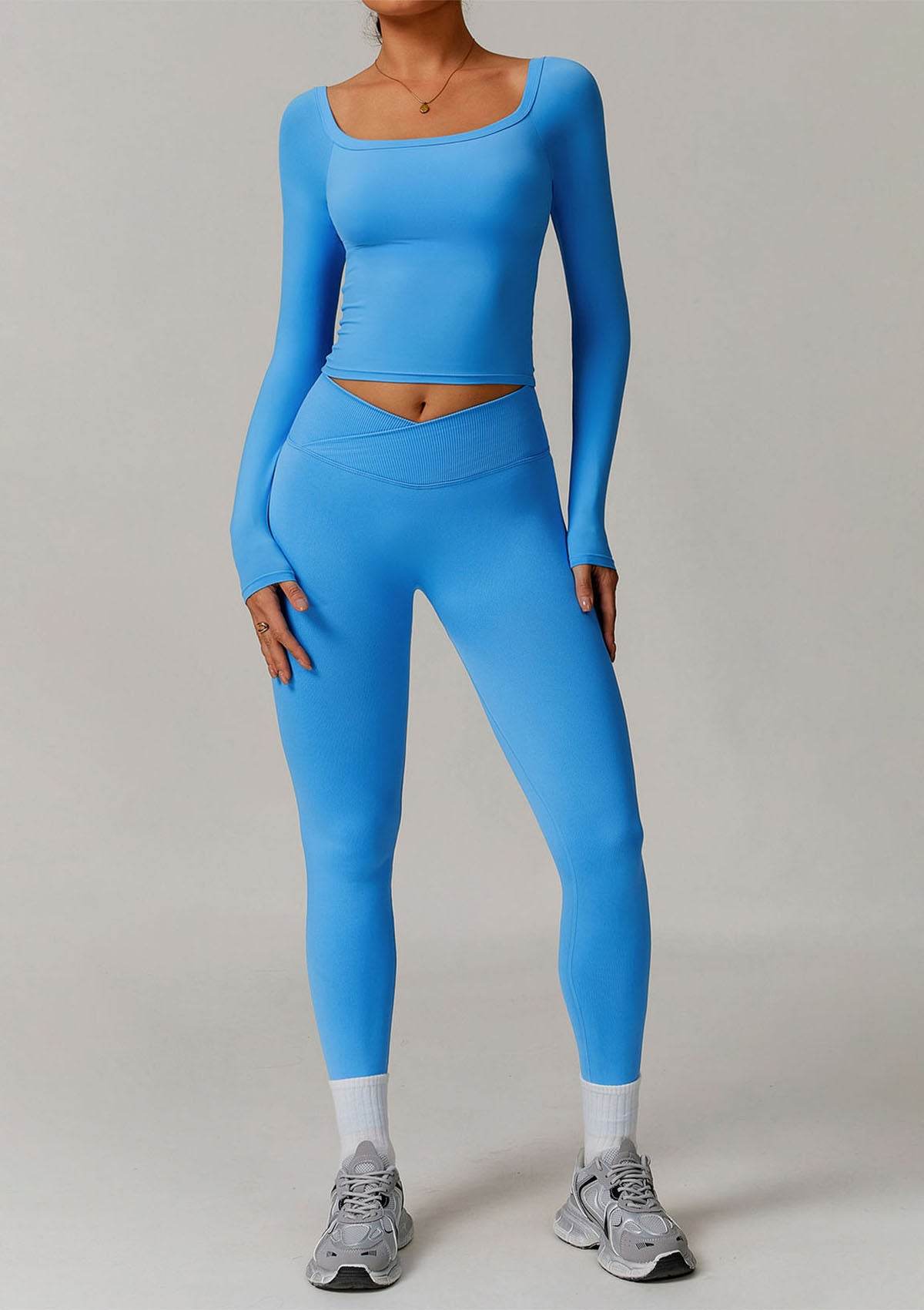 Athletic Wear Sets with Off Shoulder Basic T-Shirts and Leggings