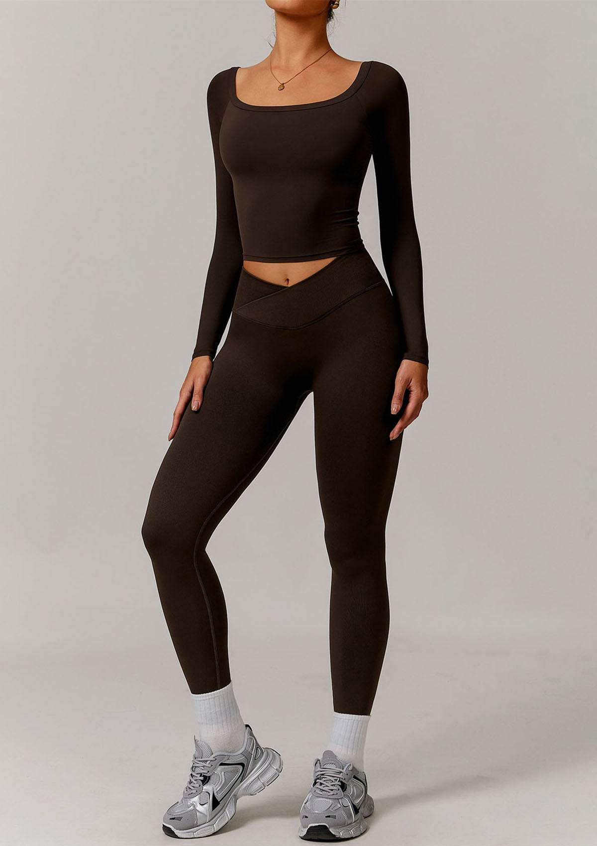 Athletic Wear Sets with Off Shoulder Basic T-Shirts and Leggings