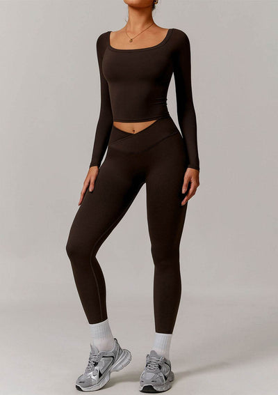 Athletic Wear Sets with Off Shoulder Basic T-Shirts and Leggings