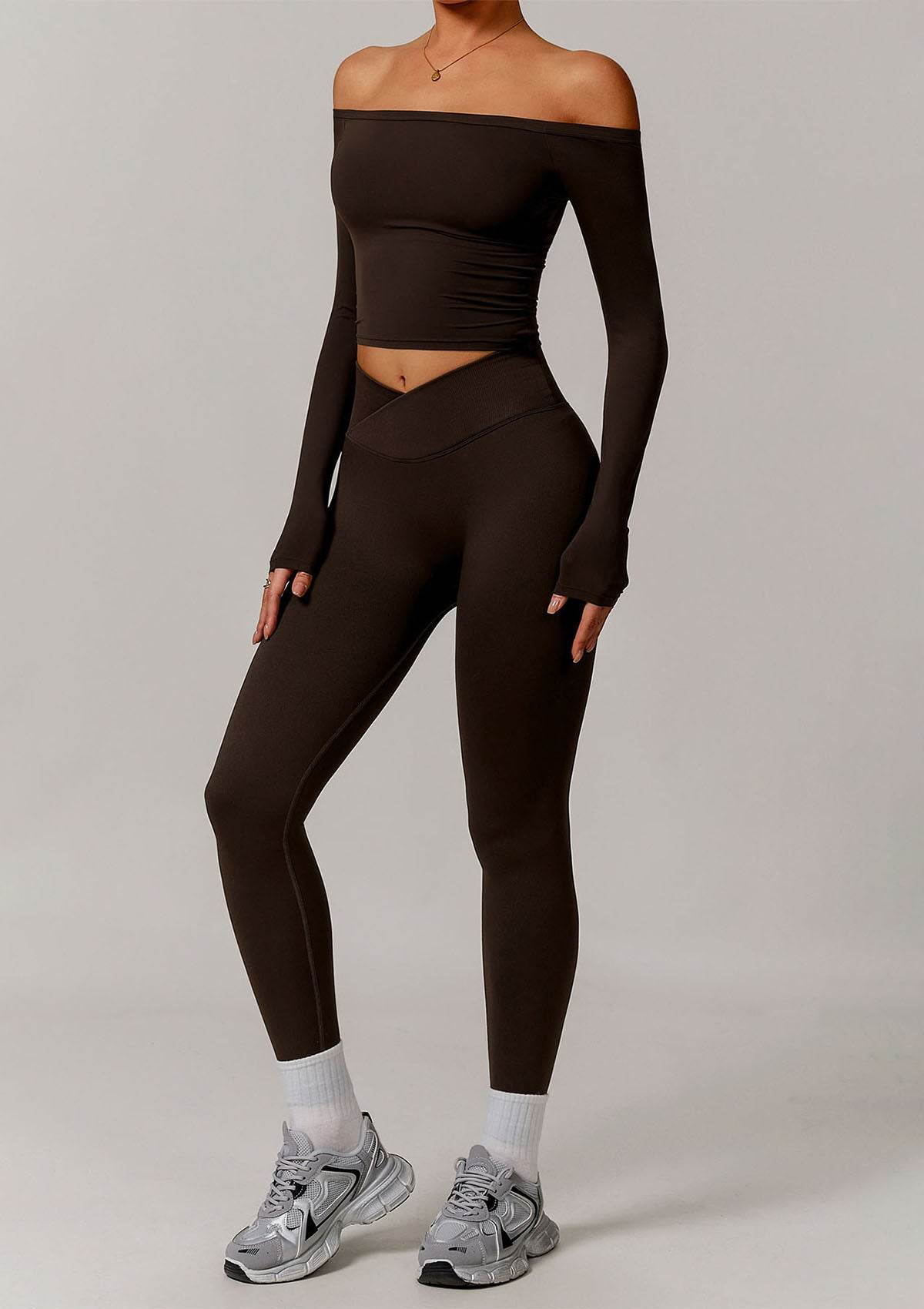 Athletic Wear Sets with Off Shoulder Basic T-Shirts and Leggings