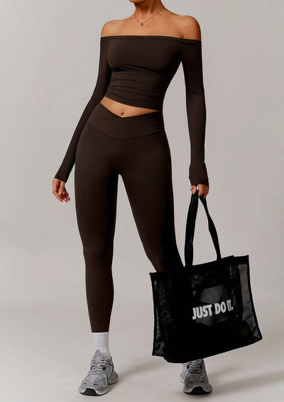 Athletic Wear Sets with Off Shoulder Basic T-Shirts and Leggings