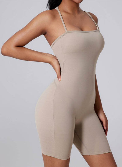 Asymmetric Straps Yoga Shorts Romper Bodysuit