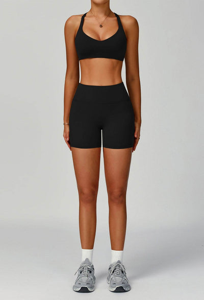 Activewear Set with X Shaped Back Sport Bra and Short