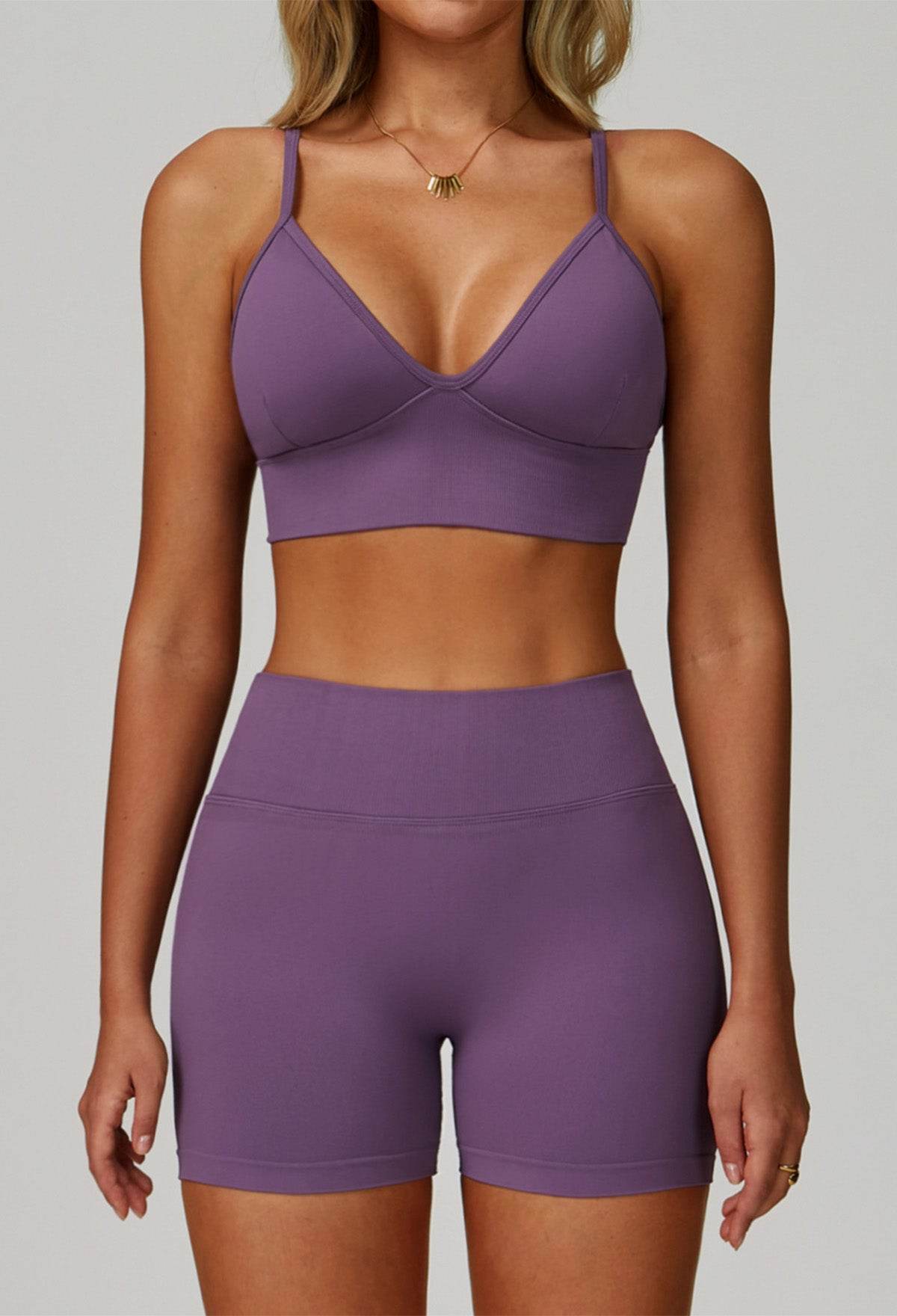 Activewear Set with V Neck Sports Bra and Short