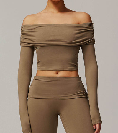 Long Sleeve Shirts Off Shoulder Sports Crop Tops