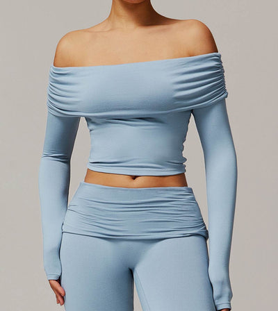 Long Sleeve Shirts Off Shoulder Sports Crop Tops
