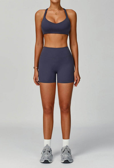 Activewear Set with X Shaped Back Sport Bra and Short