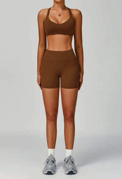 Activewear Set with X Shaped Back Sport Bra and Short