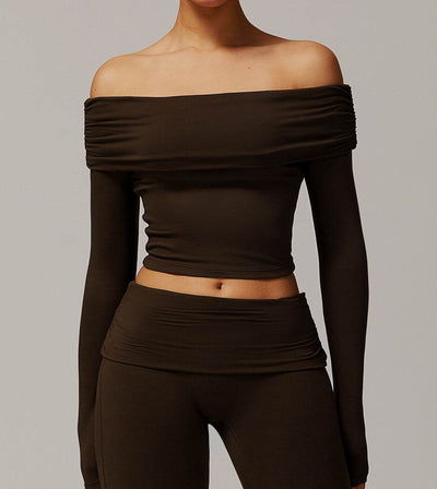 Long Sleeve Shirts Off Shoulder Sports Crop Tops